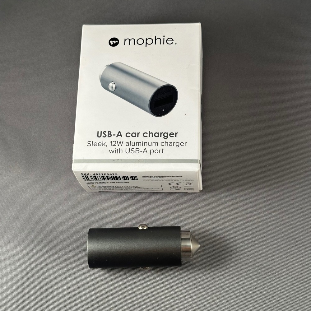 mophie USB A Car Charger Sleek Aluminum 12W‎ Silver